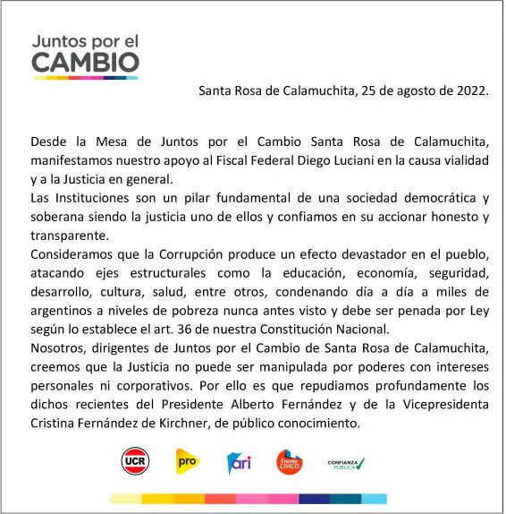 Mesa JXC Sta Rosa Juicio a Cristina Kirchner