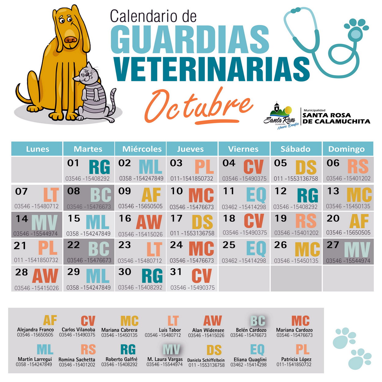 CALENDARIO GUARDIAS VETERINARIAS Octubre