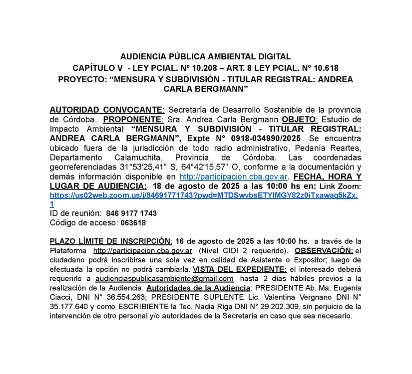 EXTRACTO AUDIENCIA - MENSURA Y SUBDIVISIÓN - TITULAR REGISTRAL_ ANDREA CARLA BERGMANN (1)